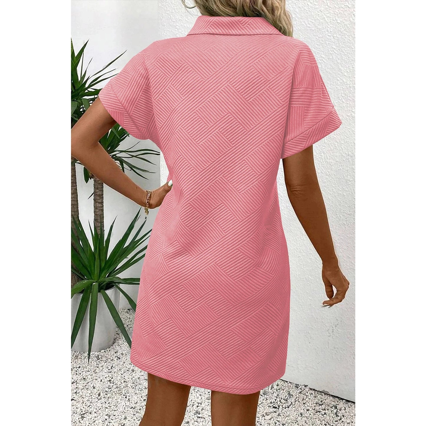 Sierra Peach Textured Short Sleeve A Line Mini Dress