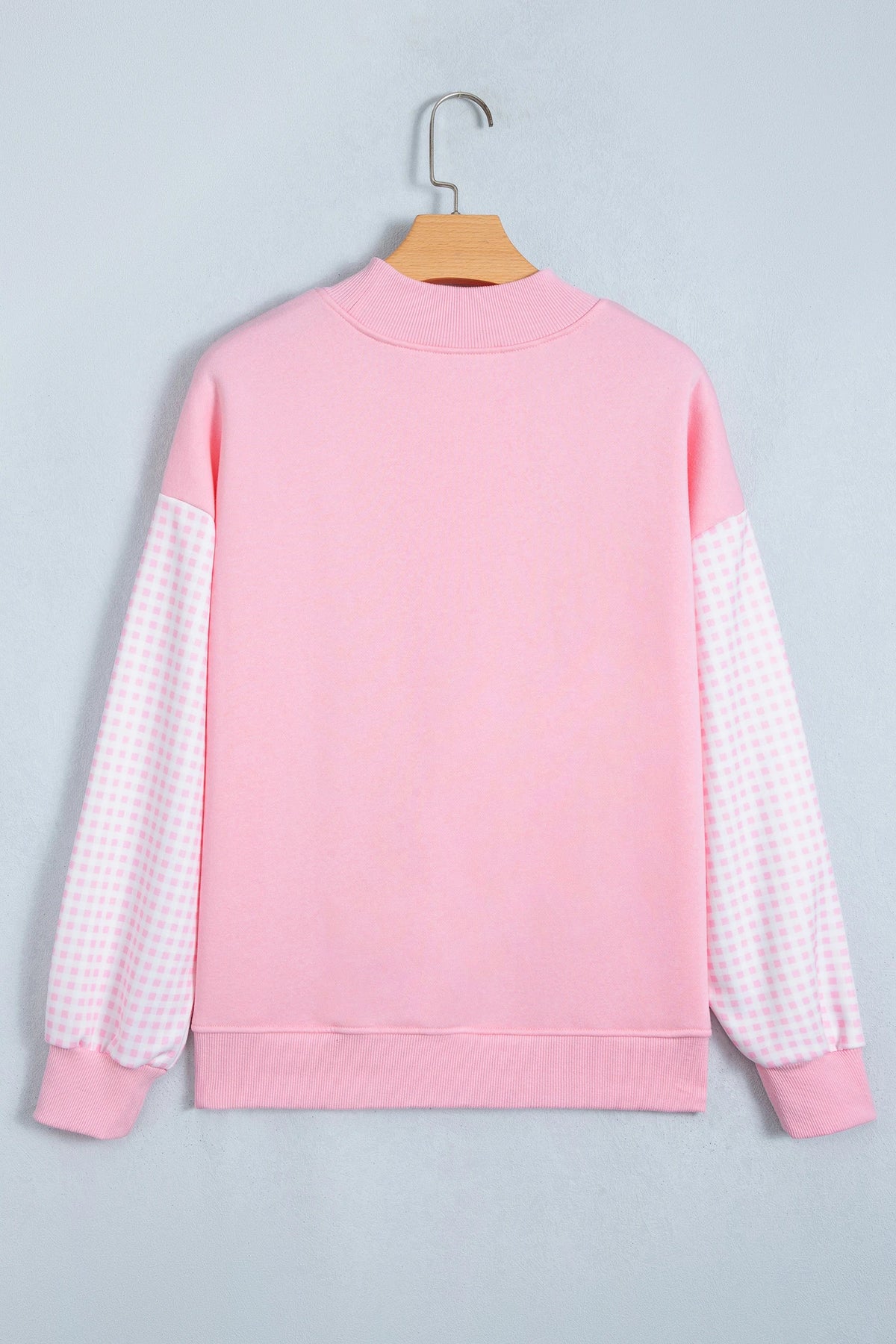 Kyrie Pink Plaid Sleeve Colorblock Loose Tunic Sweatshirt