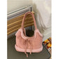 Faux Shearling Shoulder Bag with Bow Detail - 4 Colors