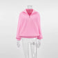Perrie Pink Fleece Lapel Zip-up Sweatshirt