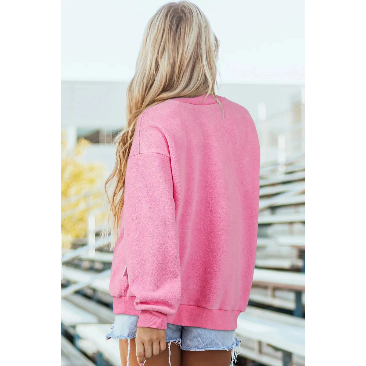 Alessia Hot Pink Oversize Drop Shoulder Reversible Mock Neck Sweatshirt