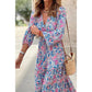 Chrissy Pink V-neck Long Sleeve Bohemian Maxi Dress