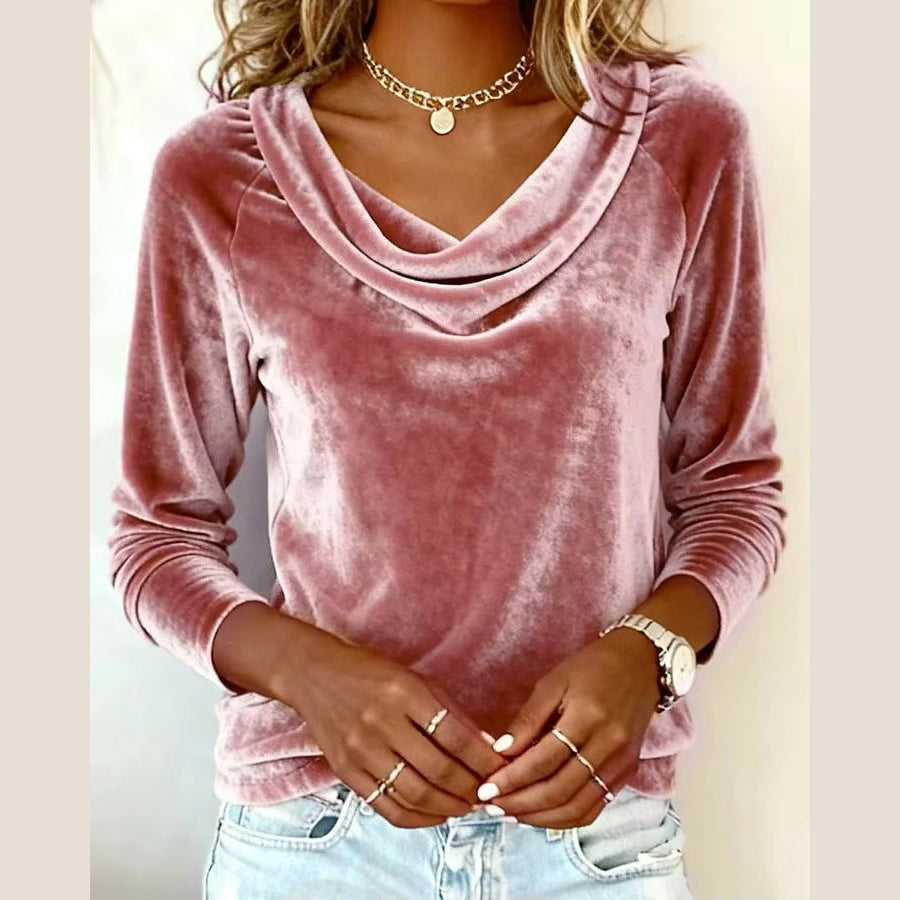 Darlet Pink Velvet Cowl Neck Long Sleeve Top
