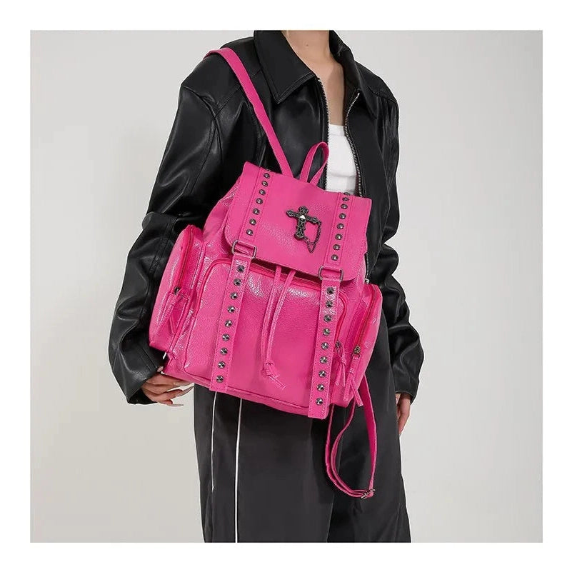 PU Leather Rivet Cross Backpack - 4 Colors
