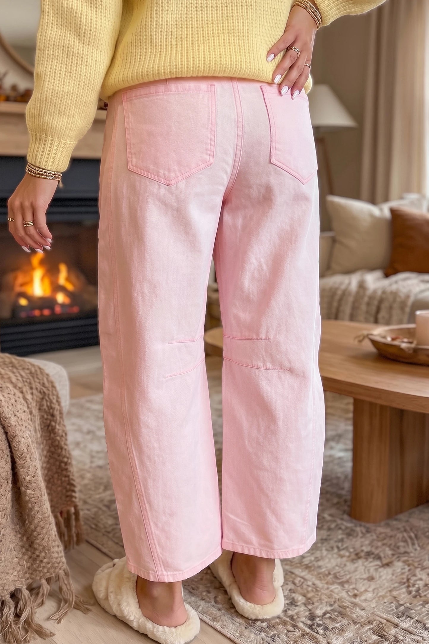 Francey Pink Grommet Detail Knot Waist Barrel Jeans