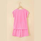 Shelia Pink V Neck Short Sleeve Top Drawstring Shorts 2pcs Set