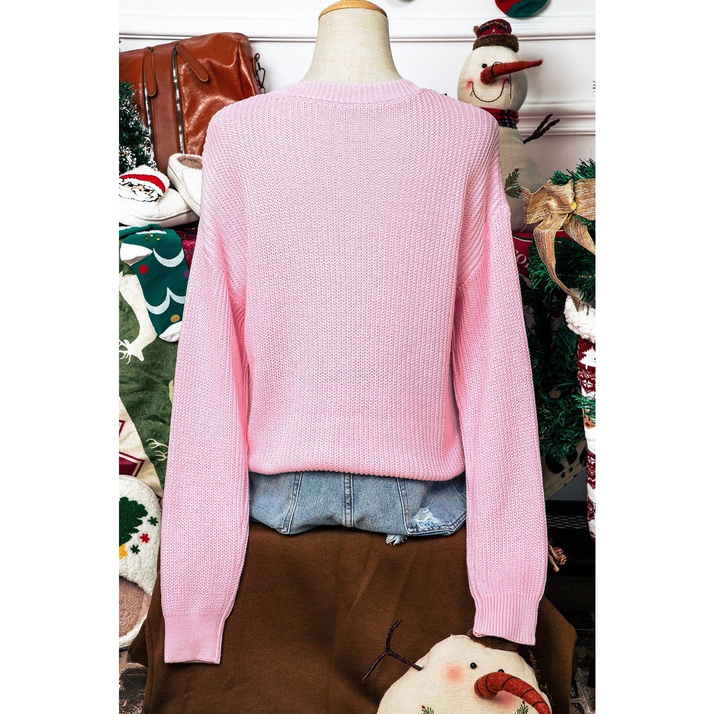 Pink Merry & Bright Pop Up Letter Waffle Knit Sweater