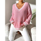 Jean-Mari Pink V Neck Contrast Trim Loose Knit Sweater