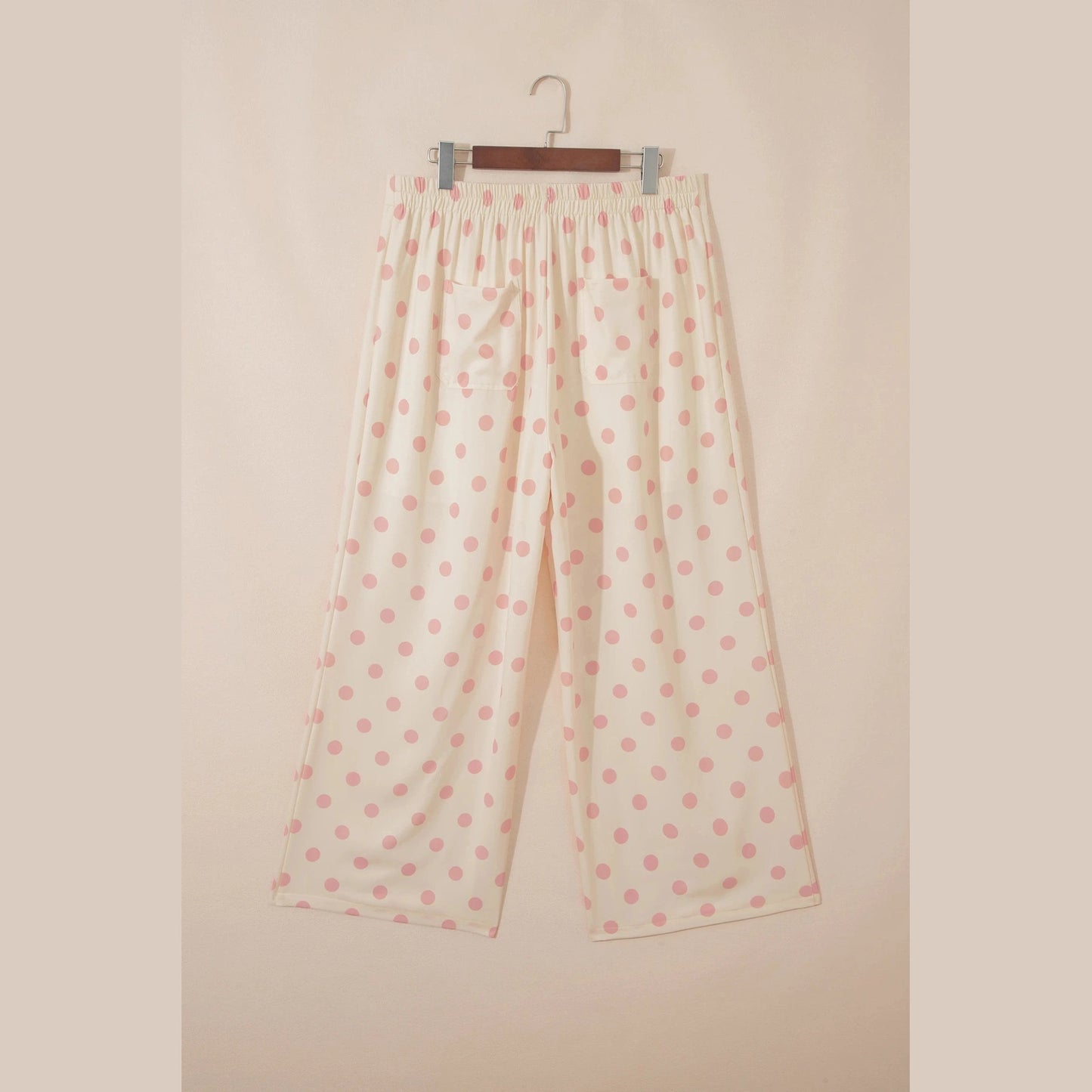 Yolanda Pink Polka Dot Print Patched Pocket Loose Pants