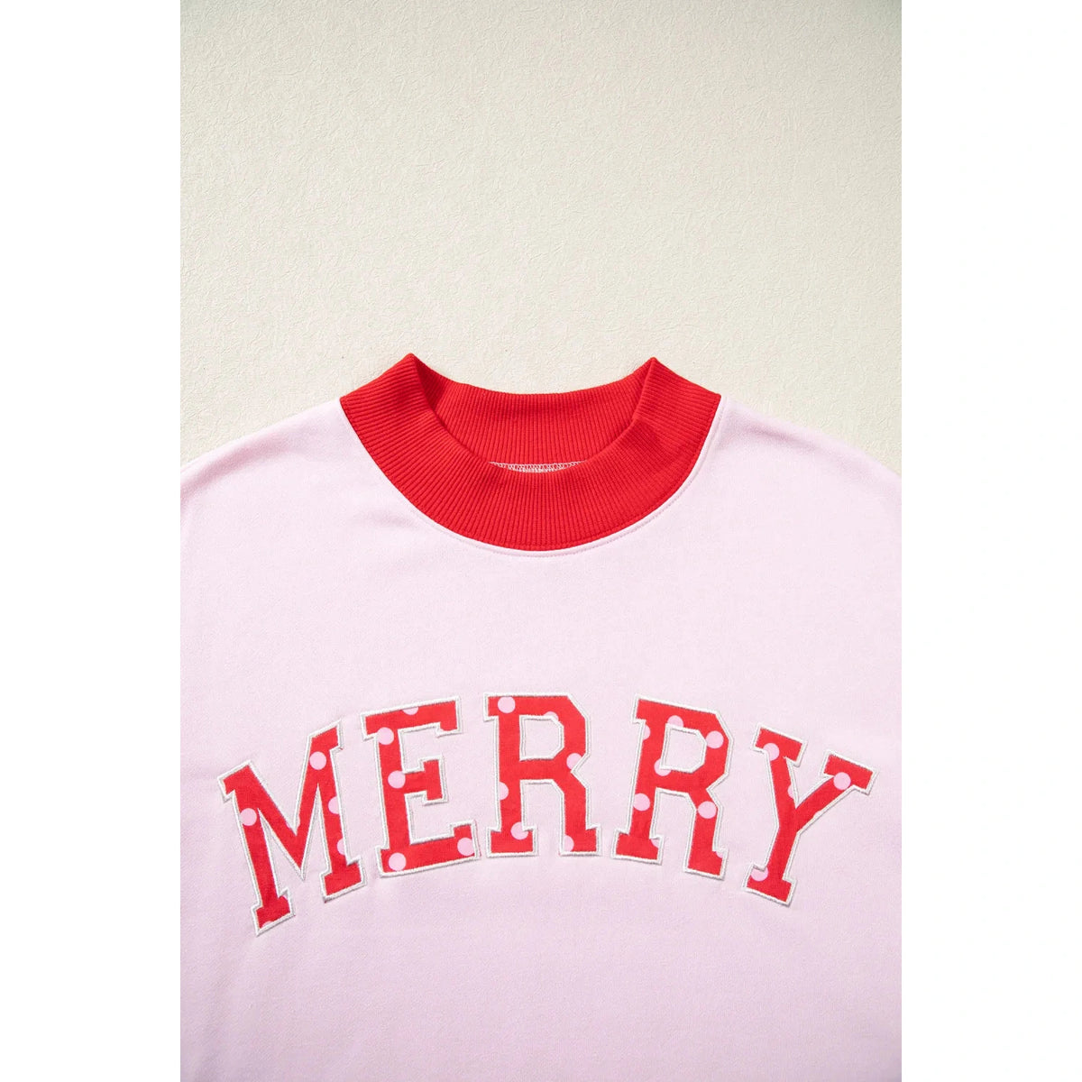 Pink Polka Dot Merry Graphic Colorblock Tunic Sweatshirt