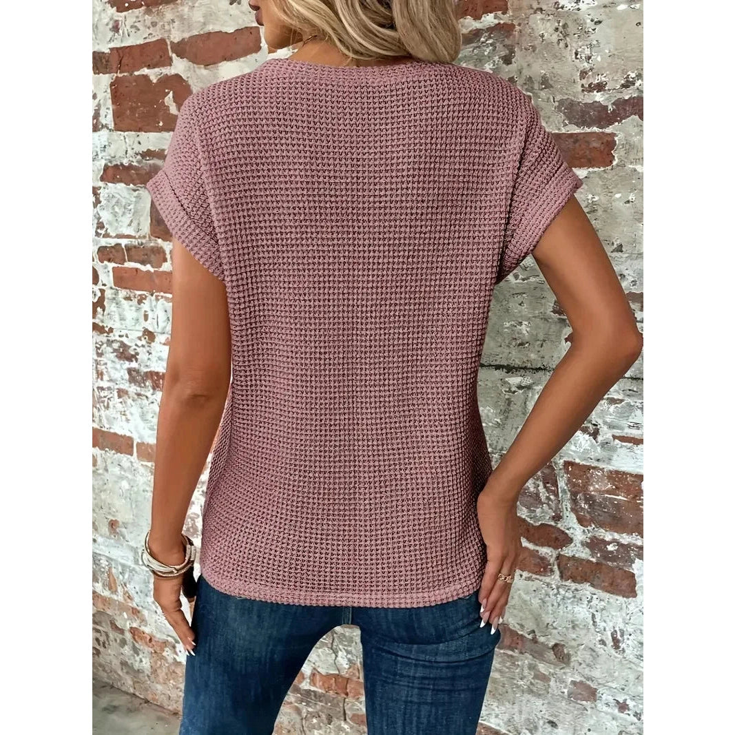 Tangie Mauve Waffle Knit Top with Twist Front