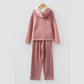 Andria Pink Lace Drawstring Pullover Hoodie and High Waist Pants Corduroy Suit