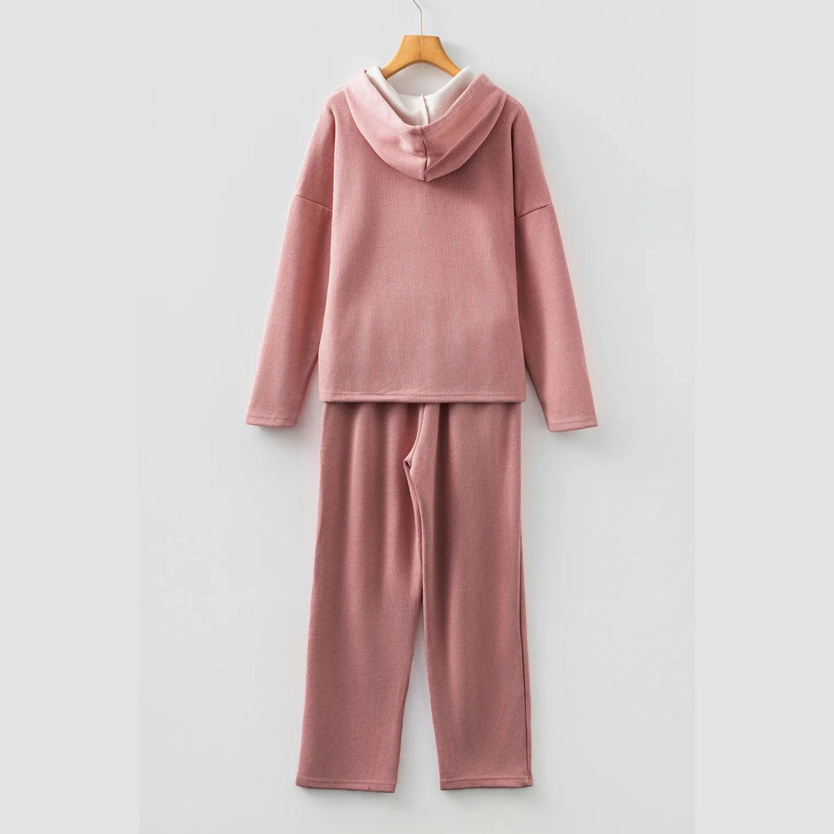 Andria Pink Lace Drawstring Pullover Hoodie and High Waist Pants Corduroy Suit