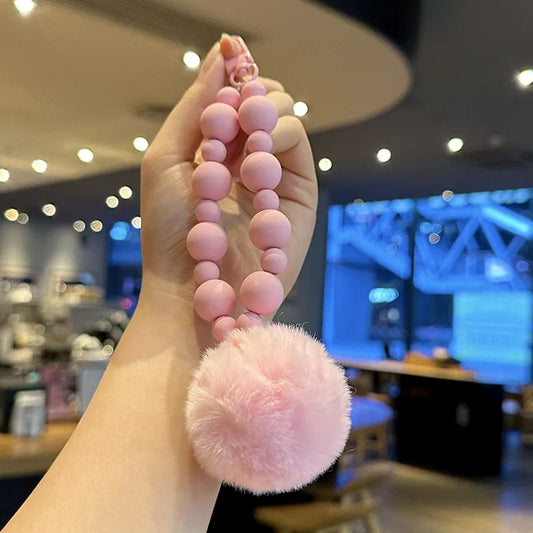 Fuzzy Pom Pom Beaded Bag Charm