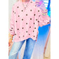 Marjorie Pink Polka Dot Loose Long Sleeve Split Hem Pullover Top