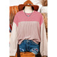 Joey Pink Color Block Long Sleeve Ribbed Loose Top