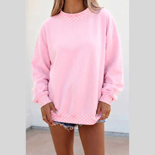 Phoebe Pink Colorblock Polka Dot Contrast Trim Oversized Sweatshirt