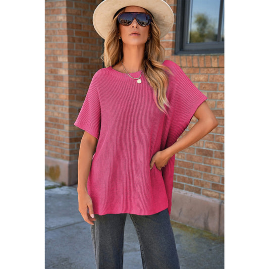 RTS Shawnee Pink Short Sleeve Side Slit Oversized Sweater