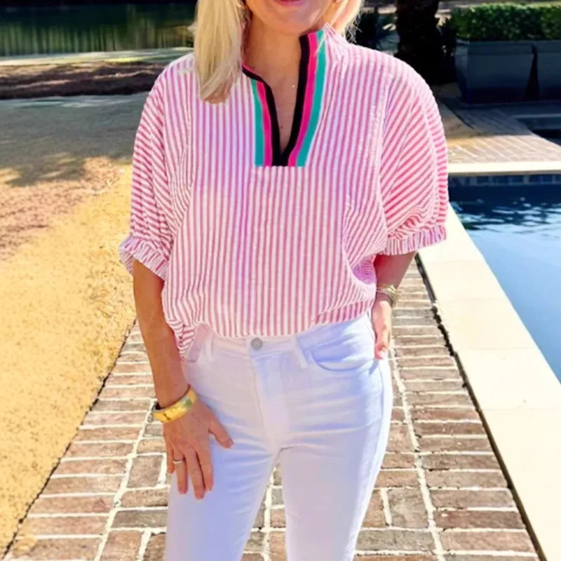 Destin Striped Collar Pop Top - 3 Colors