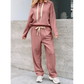Andria Pink Lace Drawstring Pullover Hoodie and High Waist Pants Corduroy Suit