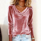 Darlet Pink Velvet Cowl Neck Long Sleeve Top