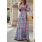 Chrissy Pink V-neck Long Sleeve Bohemian Maxi Dress