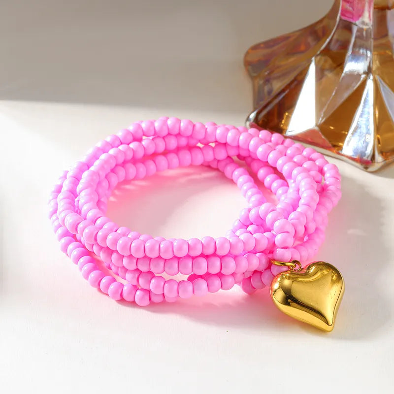 Heart Shape Seed Bead Bracelet - 3 Colors