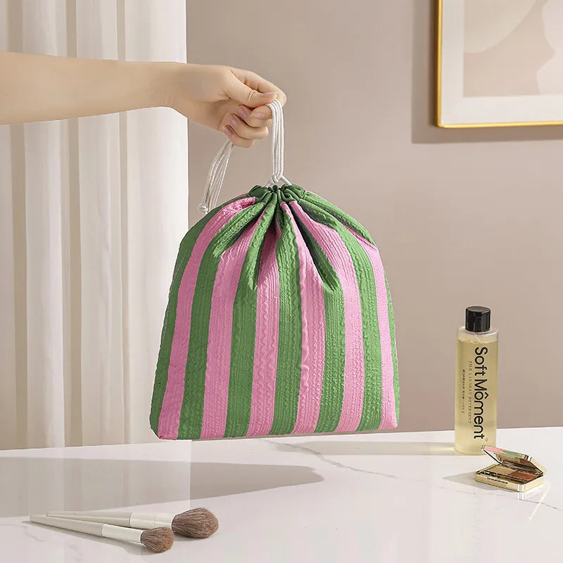 Adalyn Striped Travel Pouches for Makeup & Daily Essentials  - 6 Colors
