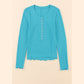 Pip Sky Blue Waffle Knit Buttoned Henley Top