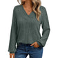 Piper Green V Neck Ribbed Long Sleeve Top