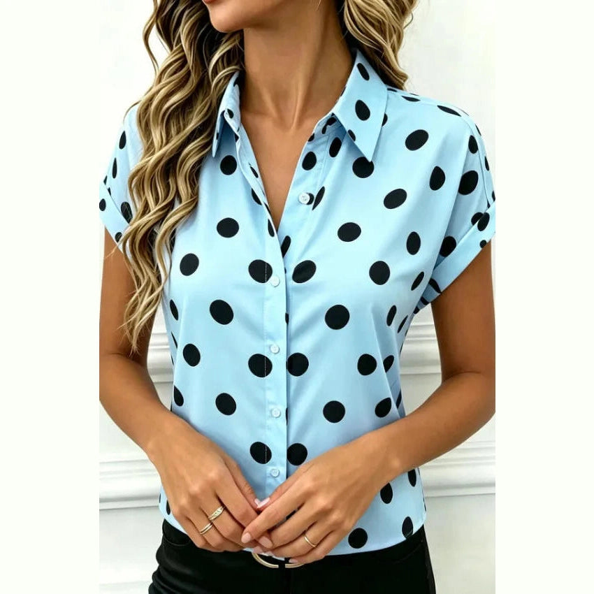 Piper Blue Polka Dot Button Front Blouse