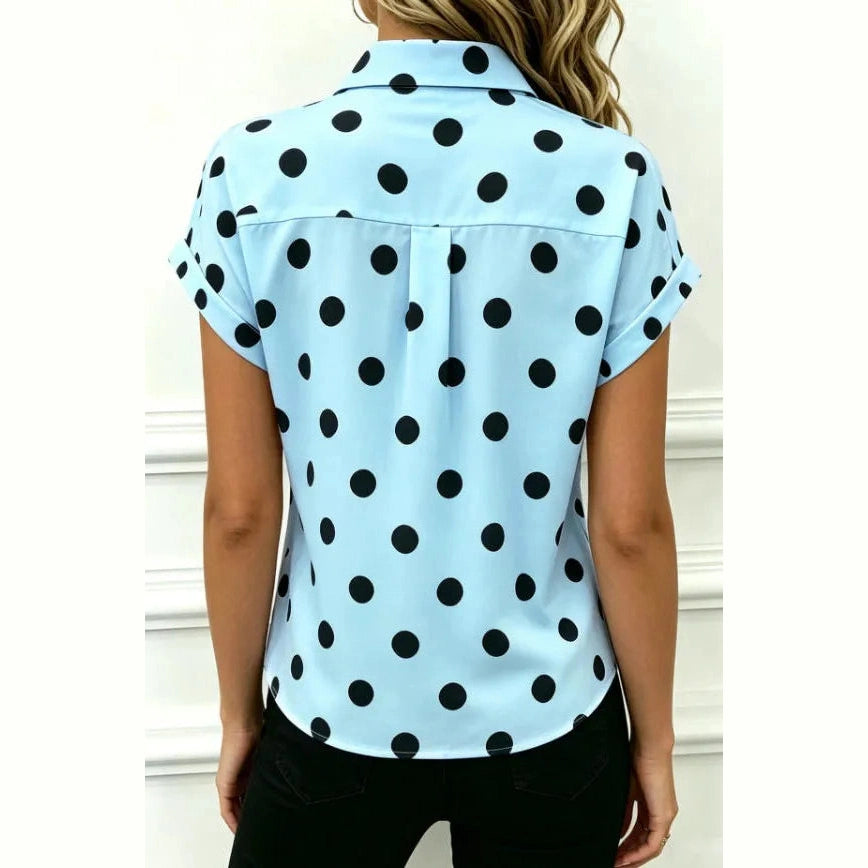 Piper Blue Polka Dot Button Front Blouse