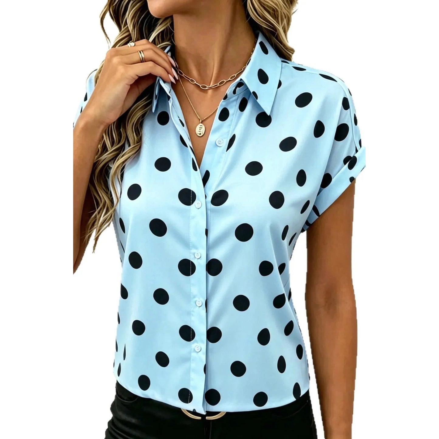 Piper Blue Polka Dot Button Front Blouse