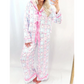 SALE!!!  Pink Bow Wreath Pattern Christmas Holiday Tied Front Long Sleeve 2pcs Pajama Set