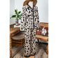 Sadee Khaki Cheetah Contrast Trim Loose Fit Two Piece Sleepwear