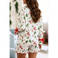White Christmas Print Ruffle Cuff Long Sleeve Lounge Set