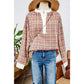 RTS Pink Colorblock Plaid Patchwork Henley Blouse