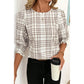 Carson Plaid Print Frilled Puffy Half Sleeve Blouse