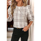Carson Plaid Print Frilled Puffy Half Sleeve Blouse