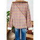 RTS Pink Colorblock Plaid Patchwork Henley Blouse