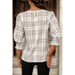 Carson Plaid Print Frilled Puffy Half Sleeve Blouse