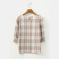 Carson Plaid Print Frilled Puffy Half Sleeve Blouse