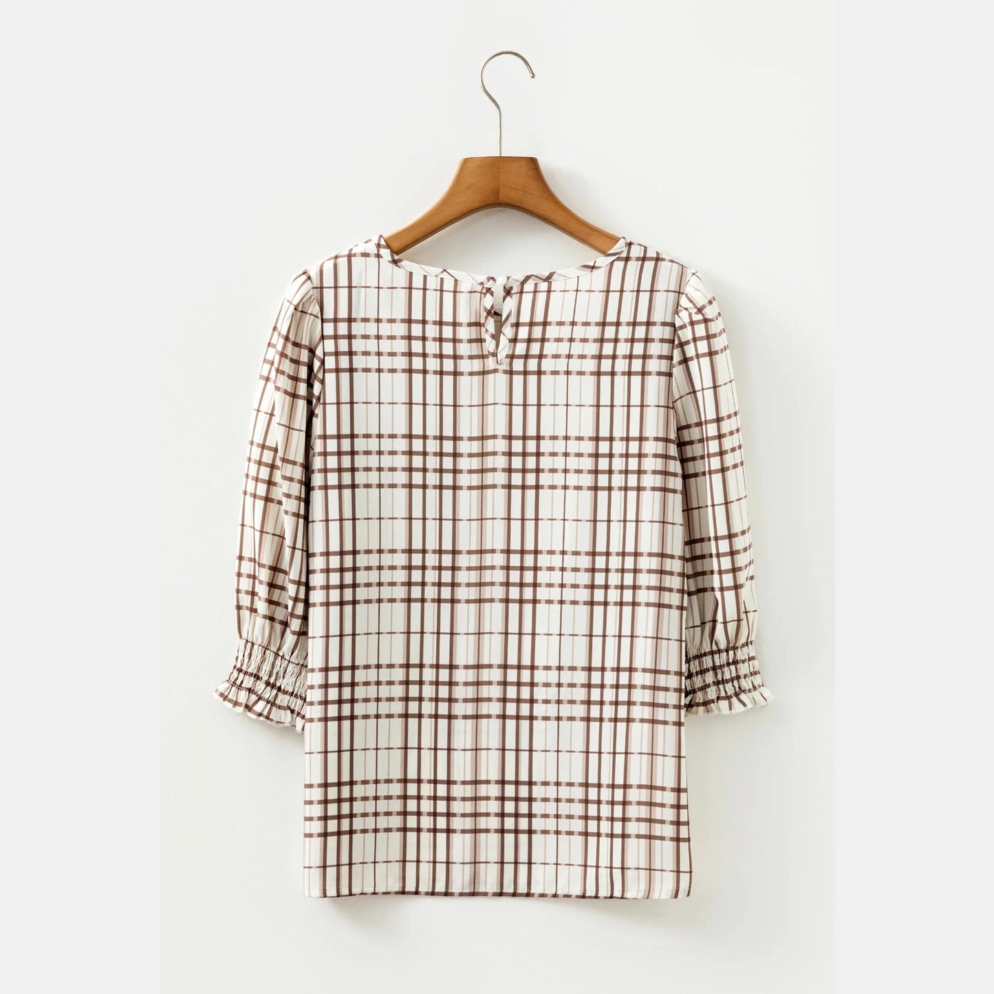 Carson Plaid Print Frilled Puffy Half Sleeve Blouse