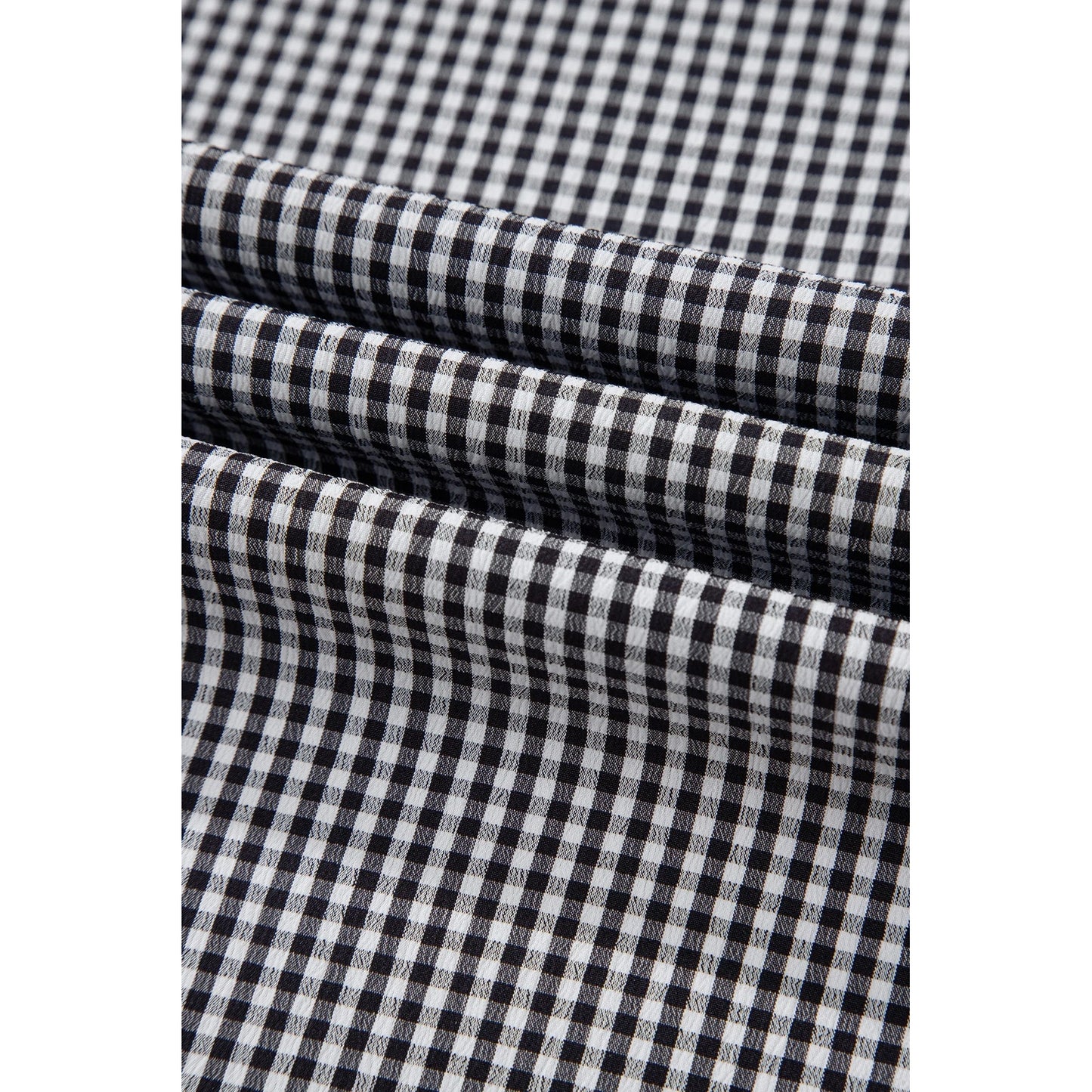 Cherry Black Plus Size Plaid Bow Decor Bell Sleeve Round Neck Top