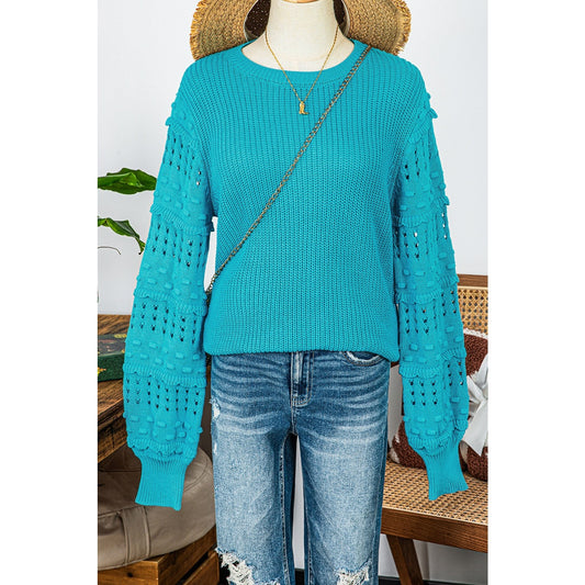 Poppy Turquoise Ruffled Eyelet Bubble Sleeve Sweater