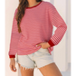 Porsha Pink Stripe Textured Round Neck Drop Shoulder Long Sleeve T Shirt