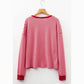 Porsha Pink Stripe Textured Round Neck Drop Shoulder Long Sleeve T Shirt