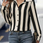 Portola Classic Black Vertical Stripe Button Up Blouse
