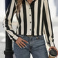 Portola Classic Black Vertical Stripe Button Up Blouse