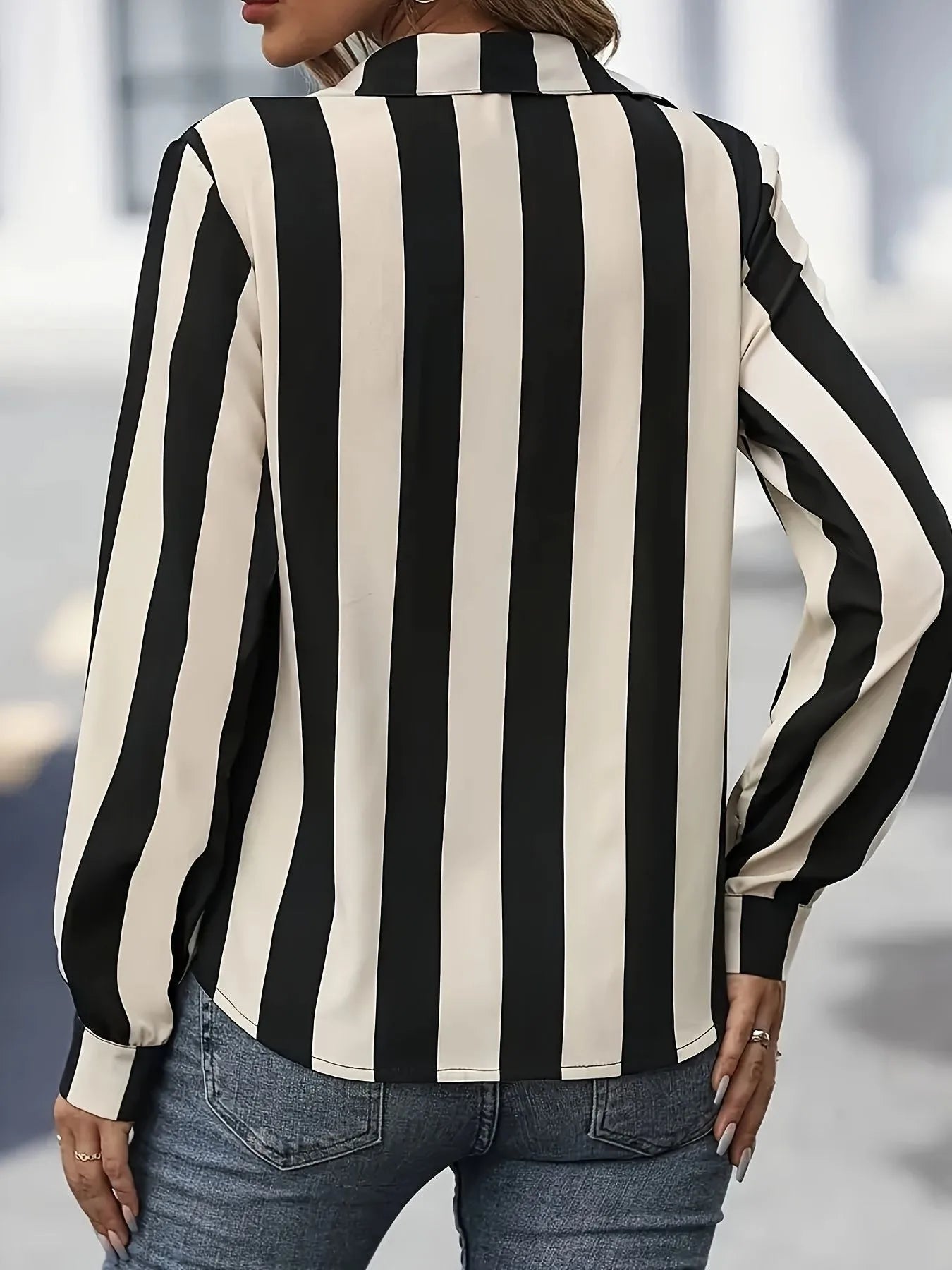Portola Classic Black Vertical Stripe Button Up Blouse